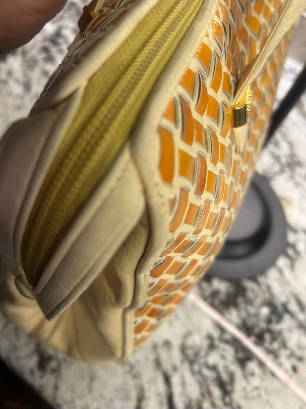 Bally Yellow & Cream Woven Shoulder Tote